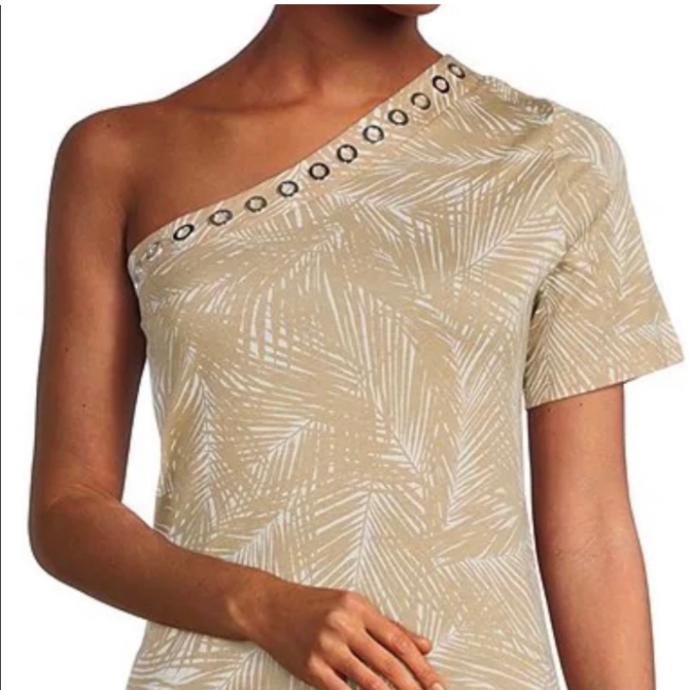 🎁MICHAEL Michael Kors Women's Embellished One-Shoulder Top (XL, Khaki)🎁